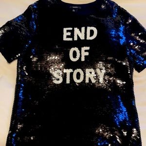 Black “END OF STORY” Sequined Tee